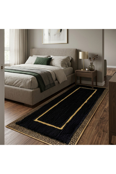Lüks Gold Detaylı Peluş Halı Modern Dekoratif Salon Halısı