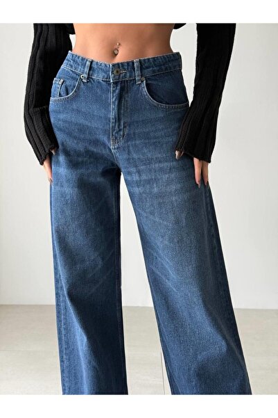 Clothes Fast Pantaloni de damă DARK BLUE cu talie înaltă, albastru închis, cu...