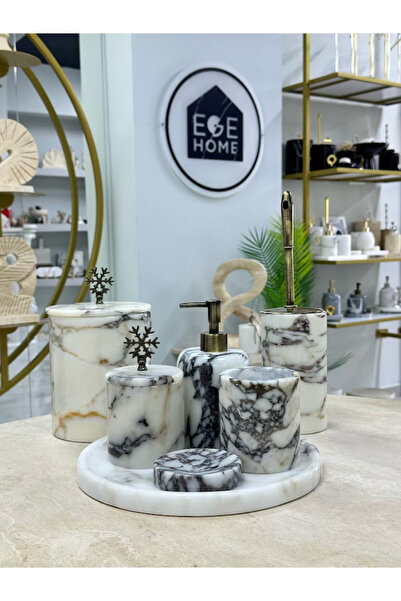 ege gross Dekorafi̇t Violet Marble 7-Piece Bathroom Set Antique Snowflake