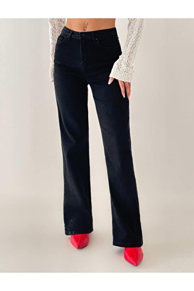 Clothes Fast Women's Black High Waist Straight Cut Black Denim Long Leg Jean ...