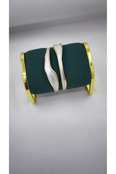 VOBEEYKU Brass Plated Gold and Detailed Double Appearance Handcuff Bracelet