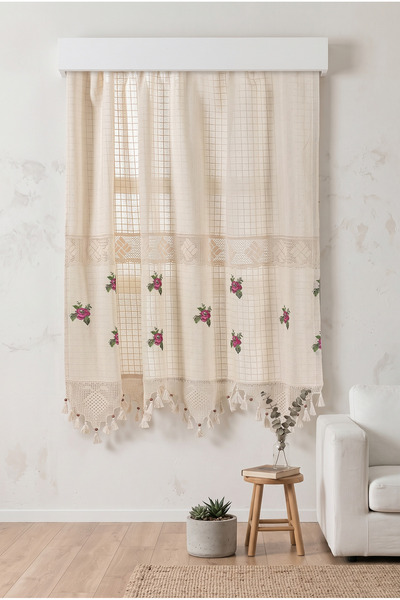 St Shopyteks Authentic Cotton Decorative Curtain with Spreading Cross-Stitch ...