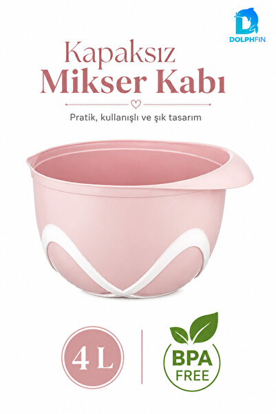 DolphFin 4 Liter Mixer Bowl Without Lid Pink Bpa Free Dough Kneading Mixing W...