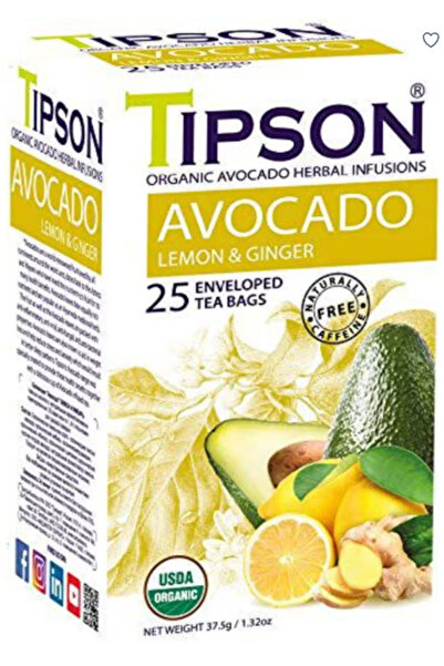 Tipson مشروب الأعشاب بالأفوكادو والليمون والزنجبيل. (عبوة واحدة، 25 كيس شاي) ...