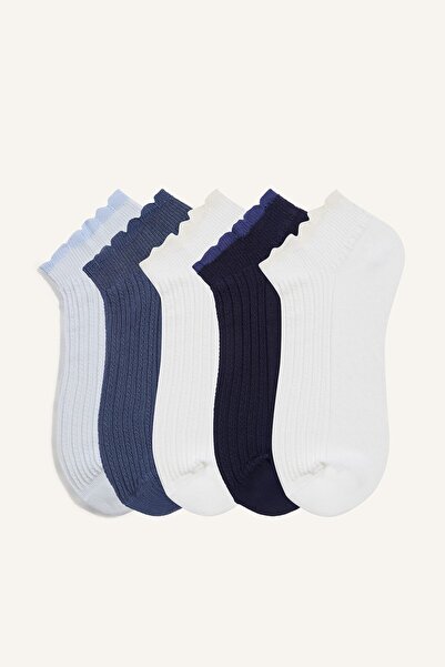 DeFacto Women's Set of 5 Wavy Edge Ribbed Cotton Booties Socks E2119Axns