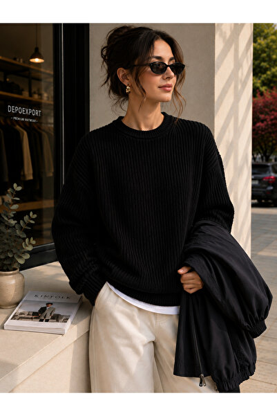 DepoExport Women's Premium Oversize Soft Crew Neck Knitwear Sweater