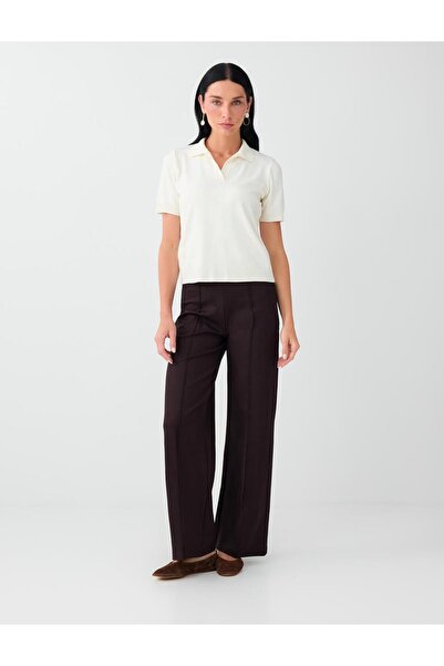 Jimmy Key Bitter Brown Wide Leg High Waist Long Knitted Pants