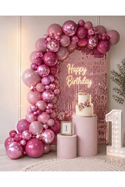partiora konsept Yaban çileği - Gül kurusu - Krom Pembe Doğum Günü Balon Zinc...