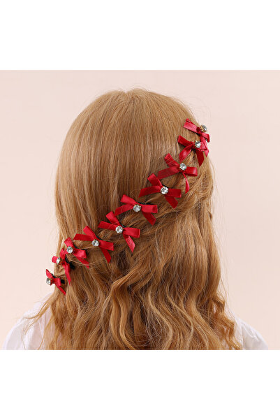 Take Two By Styli Pack of 10 Girls Red Bow Rhinestones Embellished Hair Acces...