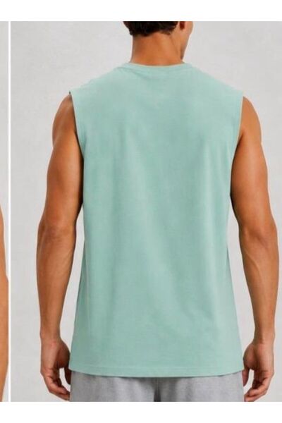 ALCİNOUS Mint Green Printed Men's Cotton Crew Neck Training Athlete Tank Top Sleeveless T-Shirt