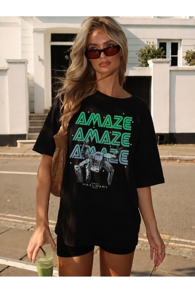 Generic Brand Amaze Text with Robot and Stars,everyday essential,women's t-sh...