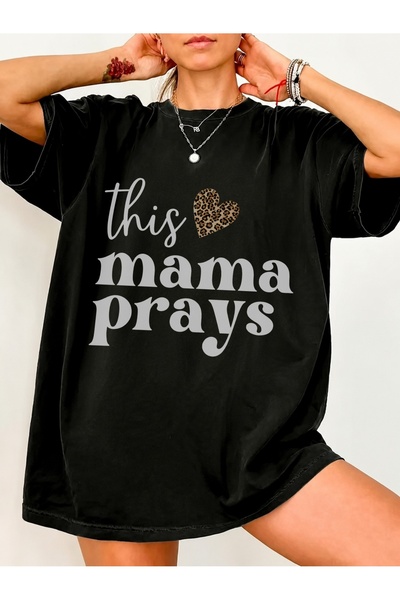 Generic Brand تي شيرت نسائي من This Mama Prays With Leopard Heart، تي شيرت بر...