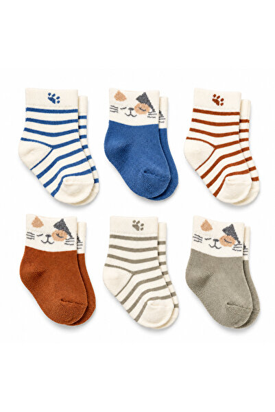 BabyCosy Organic Wear 100% Cotton Set of 6 Unisex Baby Socks with Striped Pat...