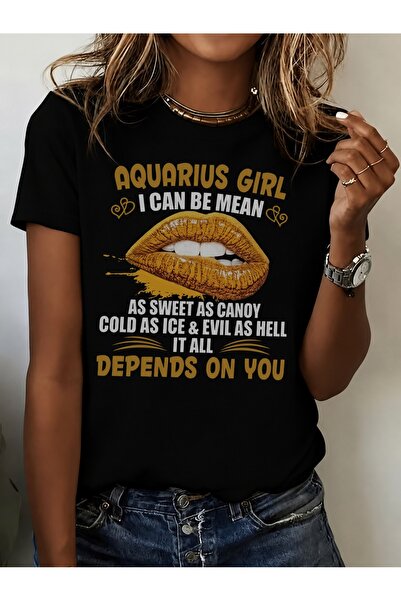 Generic Brand Aquarius Girl Lip Quote Design,short sleeve,women's t-shirt,bac...
