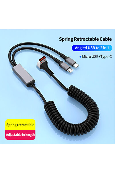 Choice3 1.8m UD A 2 in 1 CM 90 Degree Right Angle Coiled USB A to Type C Mult...