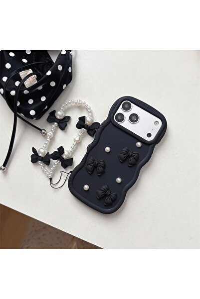 Choice19 iPhone 16 Pro Max Black 3D Cute Kawaii Bowknot Wavy Edge Phone Case ...
