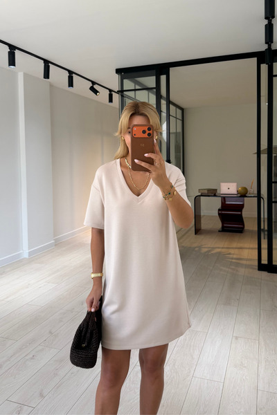Sezgi Tekin V-Neck Oversize Stone Modal Dress