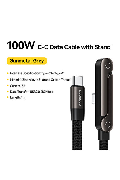 Choice ESSAGER 1m 100W C To C Essager 100W Type-C Cable Foldable Phone Holder...