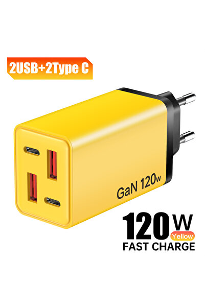 Choice8 EU Plug Yellow 4 Ports 120W USB C Charger Fast Charging EU/US/UK Plug...