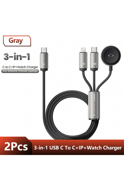 Choice1 toocki 1.2m 2Pcs Gray Toocki 3-in-1 USB C To C To Lighting Cable With...