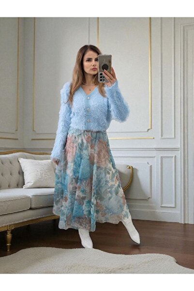 MAXORA SHOP Fuste din voal cu imprimeuri Mikayla - Turcoaz