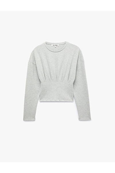 Koton Slim Fit Long Sleeve Crew Neck T-Shirt with Corset Detail