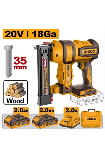 Ingco 20V Cordless Brad Nailer, F15–F35 Nails, 2 Nails/sec, 105 Magazine, 2x ...