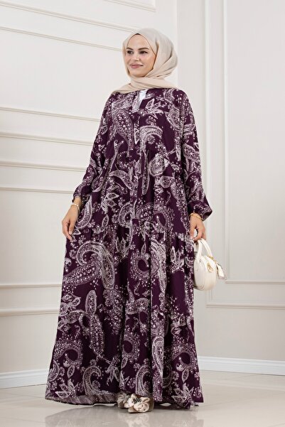 Sevitli Müjde Half Button Robe Dress-Purple