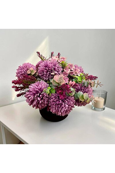 sedoshhomevision Artificial Purple Chrysanthemum Arrangement in Glass Vase (D...