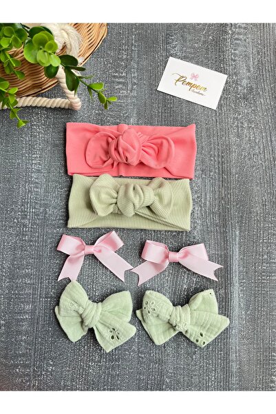 pempem bandana Baby Girl Green Pink Bandana Buckle Set