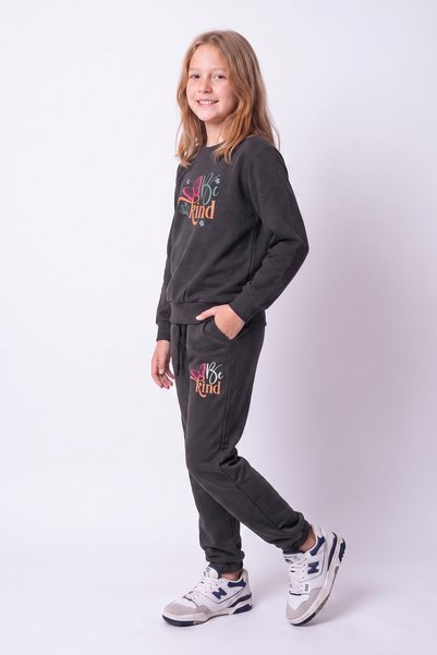 FYK COLLECTİON Girl's Printed Crew Neck Double Pocket Tracksuit Set