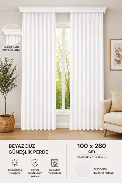 İQON Plain Thick Sunshade Curtain Satin White – Curtain Ready for Cornice 100...