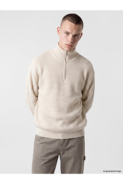 LC Waikiki Özmarka New Season Beige Stand Collar Men's Knitwear Sweater