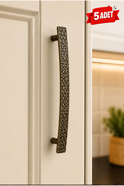 BERFİNO Antique Yellow Furniture Cabinet Handle 128 mm Wicker Patterned Kitch...