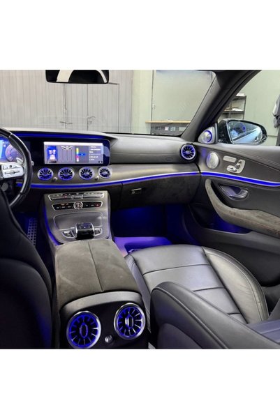 OEM Set grile de ventilație iluminate LED Mercedes-Benz Clasa E W213, 64 de culori, Ornament interior premium din aluminiu, Montare ușoară, Upgrade elegant pentru bord, Față și Spate, Control prin telefon/navigație