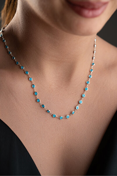 Silvano Jewelry 925 Ayar Gümüş Turkuaz Taşlı Su Yolu Kolye