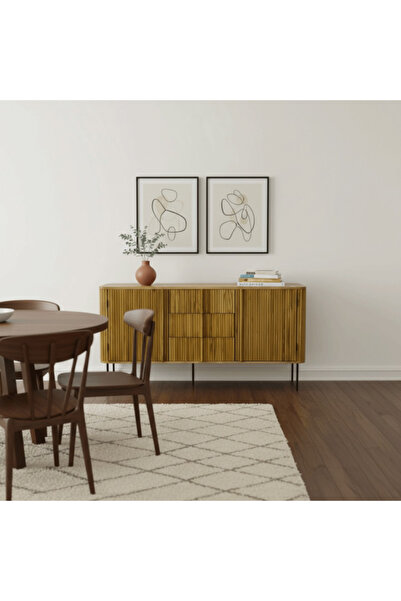 DEC17 Modern Fluted Wooden Buffet/Console Table with Metal Legs