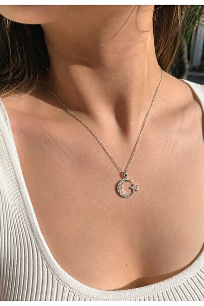 ATALYA ACCESSORY قلادة نسائية بحجر الزركون على شكل نجمة القمر - تُرسل مع صندوق