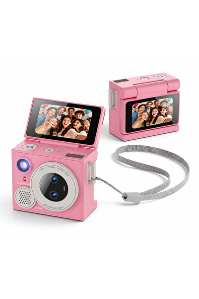 Bubitechh Mini Kamera 1080P Çift Kamera Döndürülebilir Ekran Kompakt Dijital ...