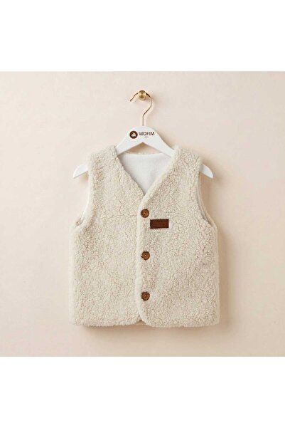 wofım kıds Bebek Peluş Teddy Yelek Krem Düğmeli Yelek