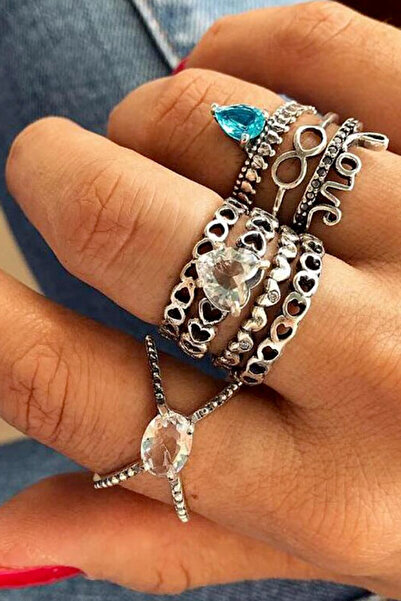 VeeShop Комплект от 8 бохо пръстена, с дизайни на сърца, любов, безкрайност и...