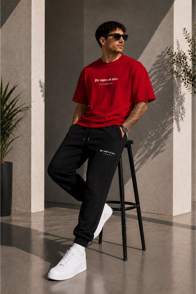 JAWÜ STYLE Set de trening cu tricou supradimensionat din bumbac imprimat Per ...