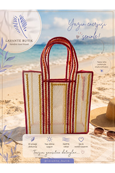 lavante butik kendini özel hisset Handmade Beach Bag Sand-Proof Canvas Mesh S...