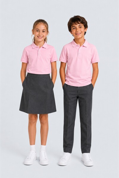 The Clover Girls & Boys Unisex Pink 100% Cotton Polo Collar Short Sleeve 2-Pi...