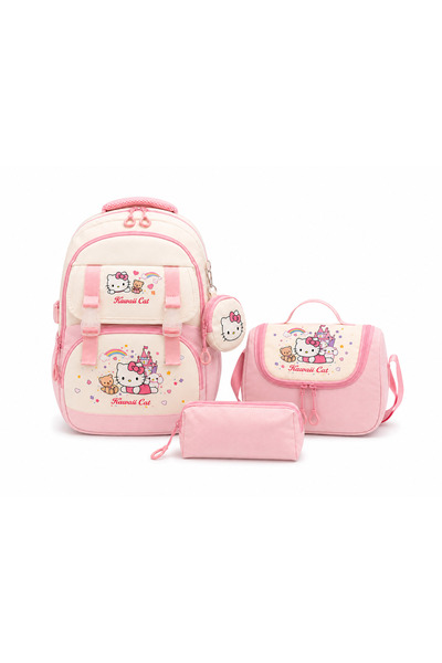 Roxy Korean Kawaii 4-Piece School Bag Set Orthopedic Backpack - Twill Fabric,...