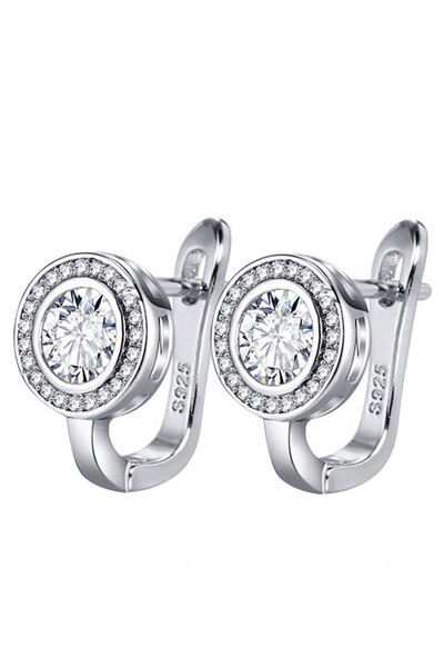 VeeShop Cercei de mireasa eleganti, model rotund cu zirconii si cristal mare ...