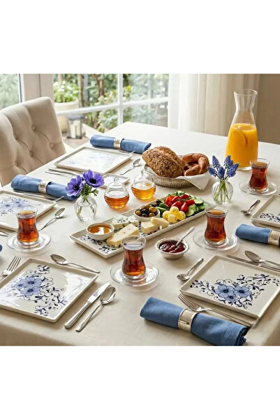 muguetarts %100 El İşçiliği Çini Desenli 7 Parça Kahvaltı Takımı 1 Adet 30x26...