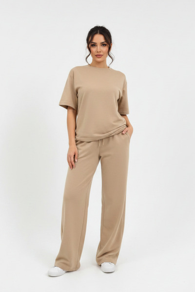 Runades Women's Oversize T-Shirt Wide Leg Pants Casual Top - Bottom Set