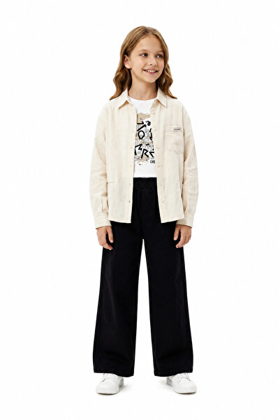 GİYİCEM TEKSTİL Girl's Street Mood 3-Piece Shirt T-Shirt Pants Set 9000
