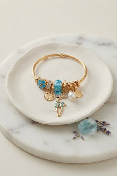 ForWhat Women's Bracelet with Golden Blue Deer Charms for Elegant Wrists